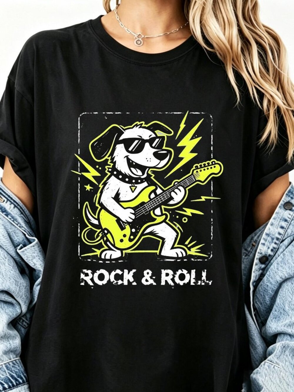 Rock Star Dog Guitar Cartoon Graphic Tee, Funny Dog Lover Shirt